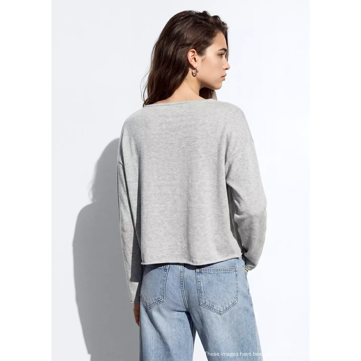Pull-over maille col en V gris chiné moyen, MANGO TEEN