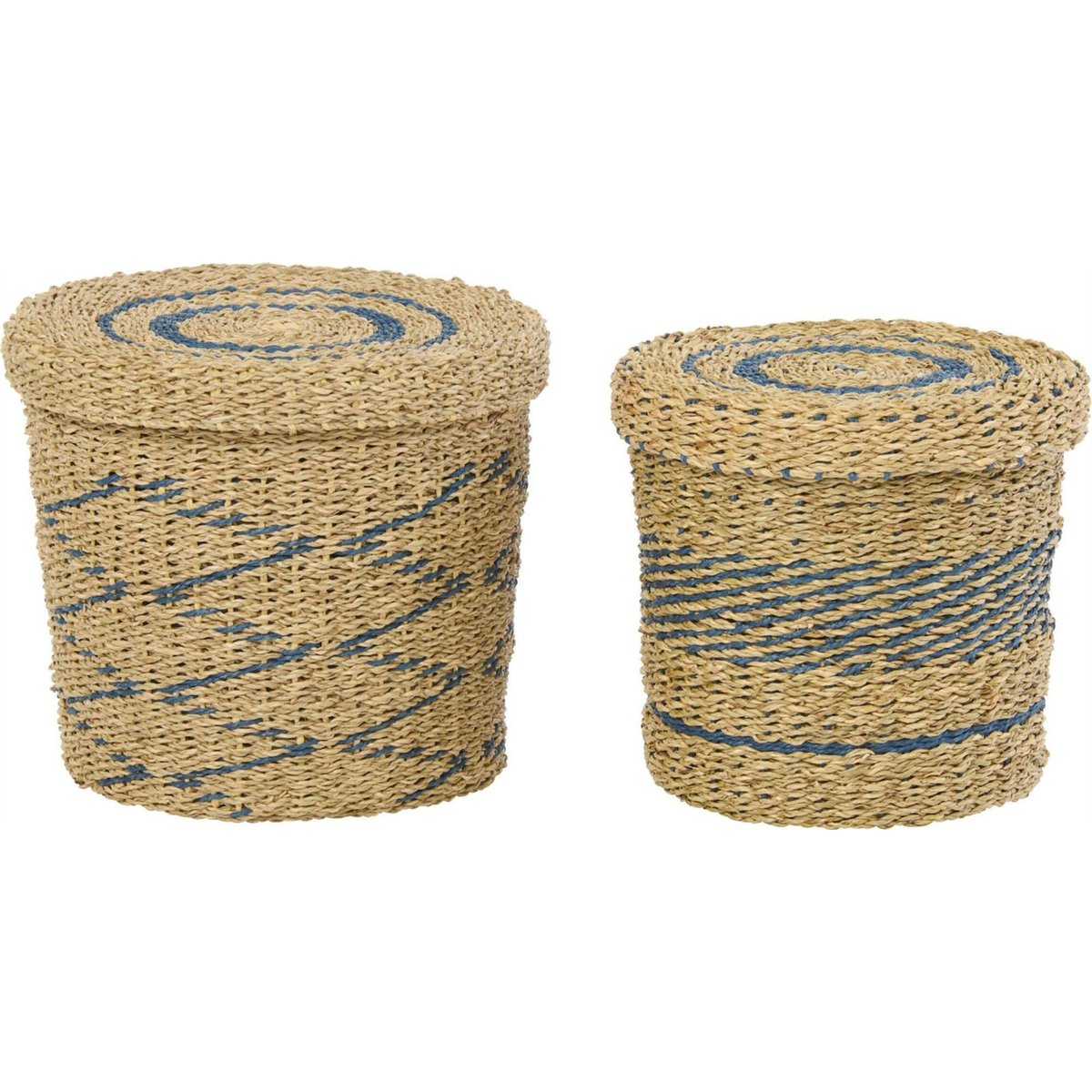 Lot de 2 paniers ronds avec couvercle naturel et bleu, RECOLLECTION