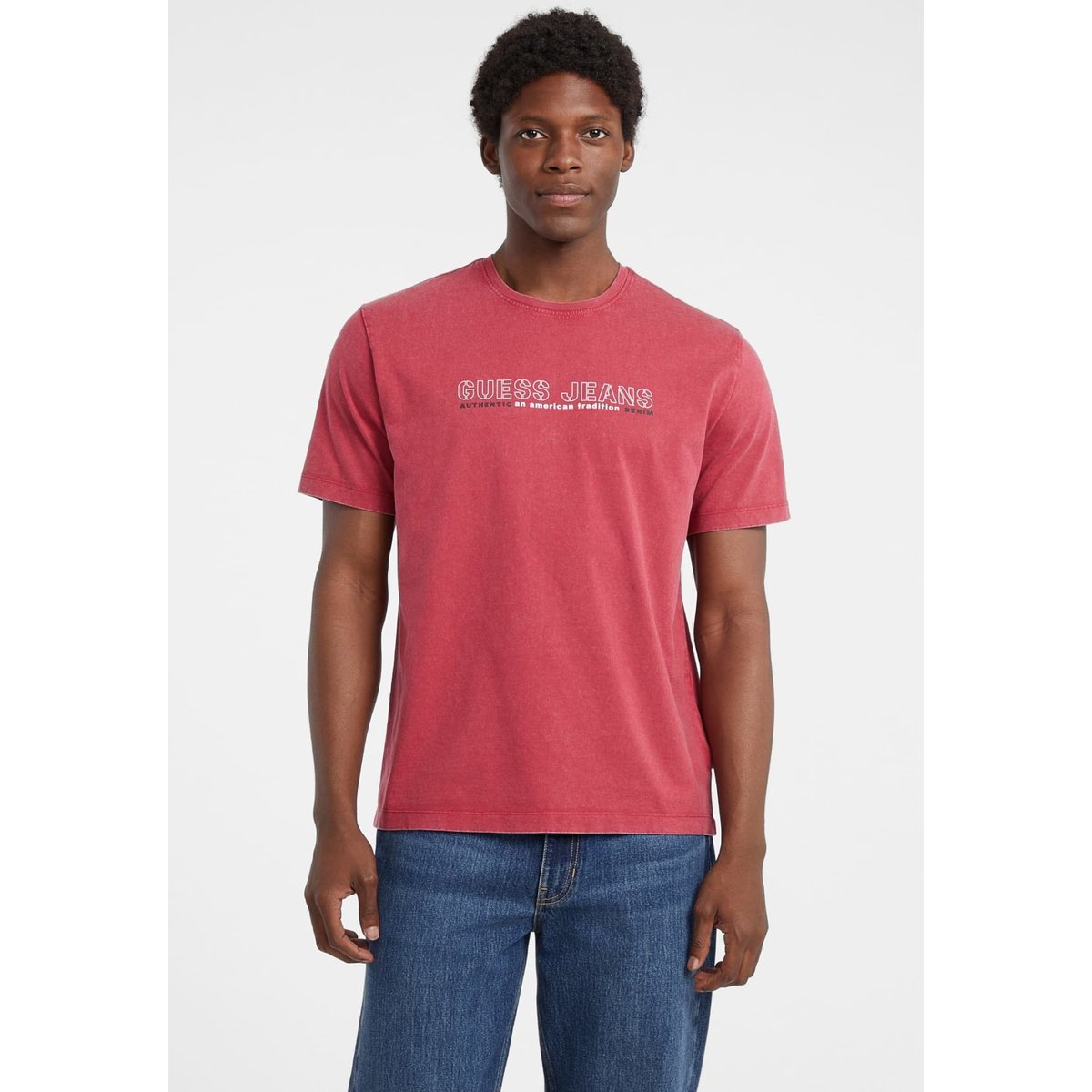T-Shirt Imprimé Logo Frontal rouge, GUESS JEANS