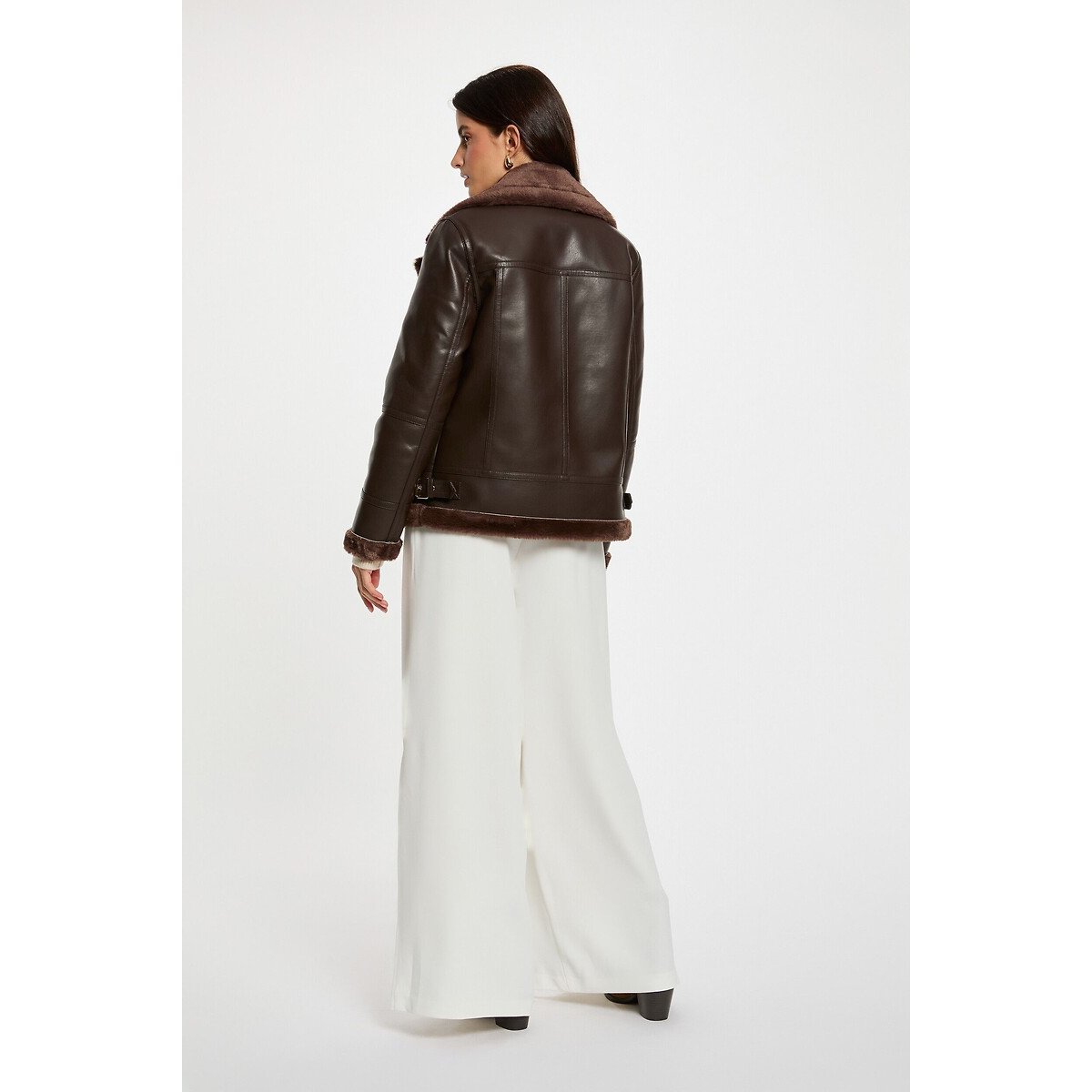 Blouson oversize similicuir café, MORGAN