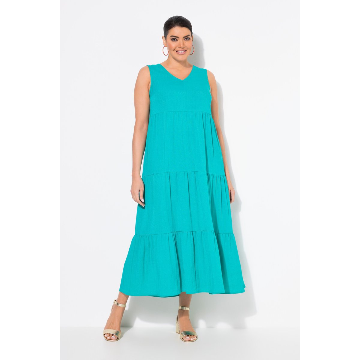 Robe maxi sans manches. Plusieurs niveaux bleu turquoise, ULLA POPKEN