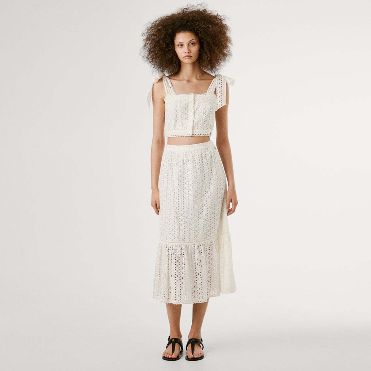 Jupe Midi À Détails Ajourés blanc blanchiment, PEPE JEANS