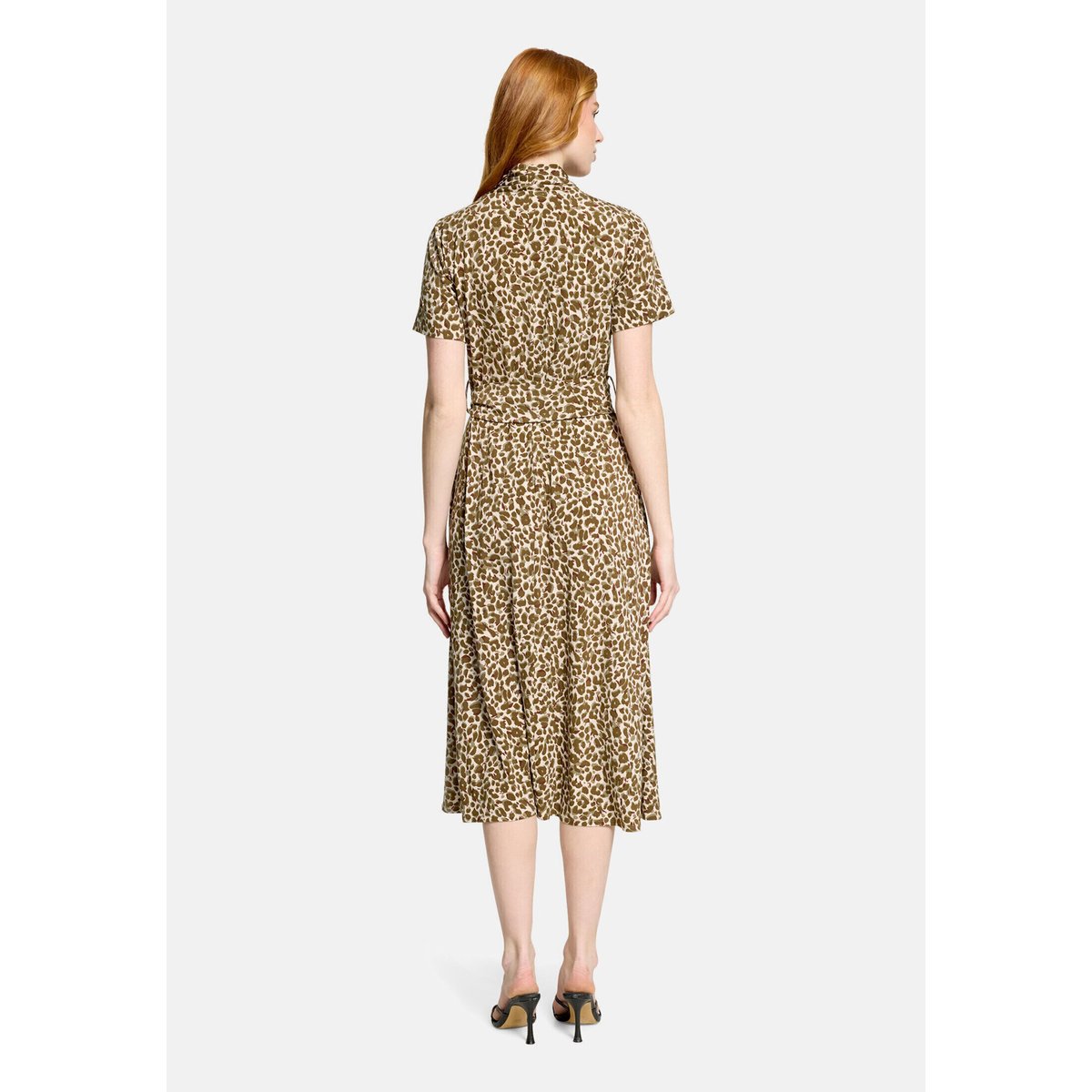 Robe longueur midi à volant beige/kaki, BETTY BARCLAY