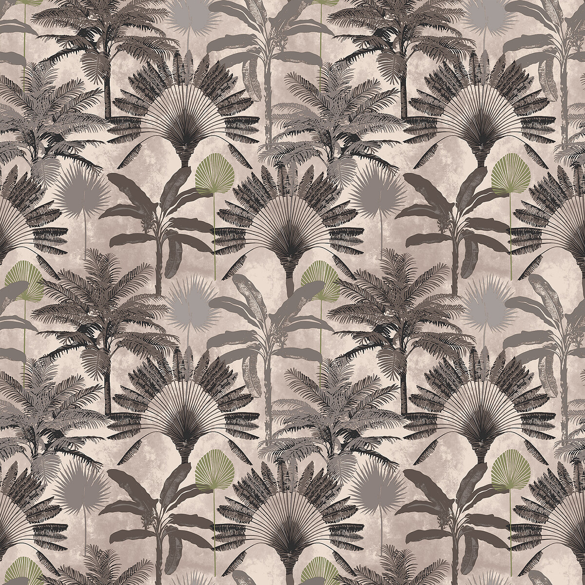 10m Malaysian Palm Printed Wallpaper charcoal, FURN.