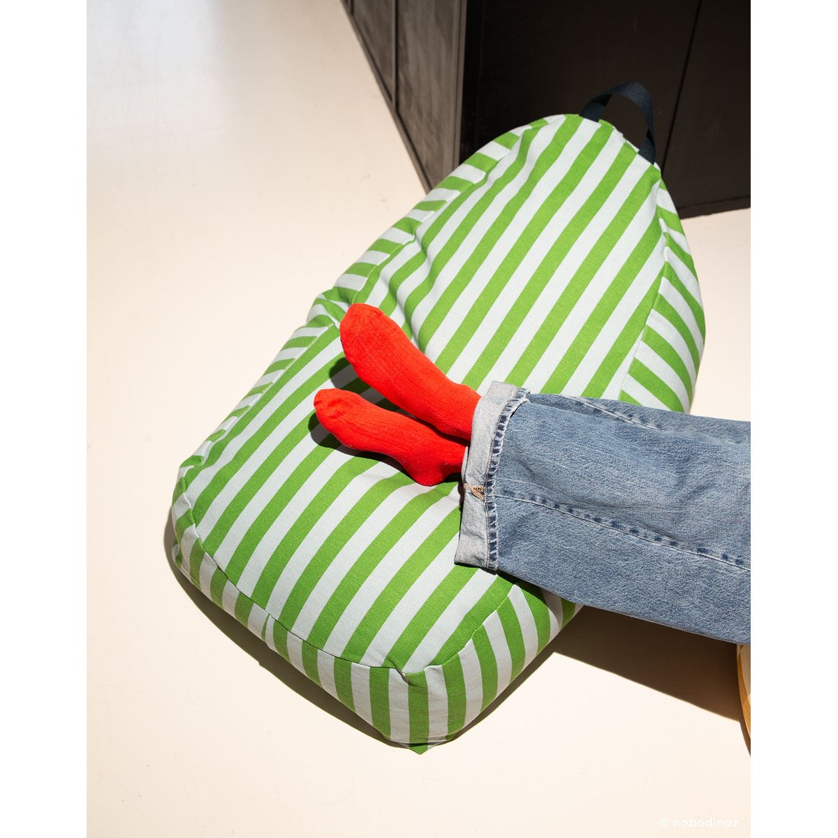 Pouf long - taille enfant - Bliss green blue stripes, NOBODINOZ