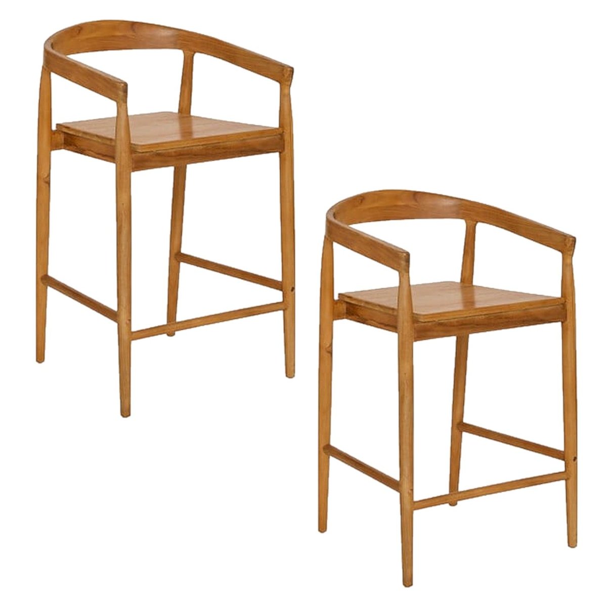 Lot de 2 tabourets de bar en teck naturel MIYAKO marron, TOILINUX