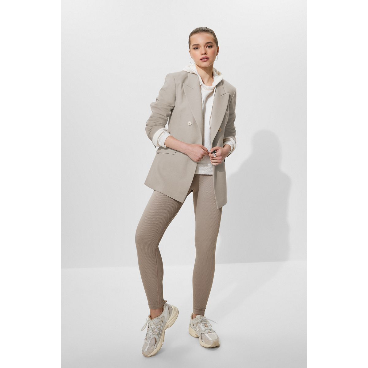 Legging taille haute côtelé couleur unie naturel, NEXT