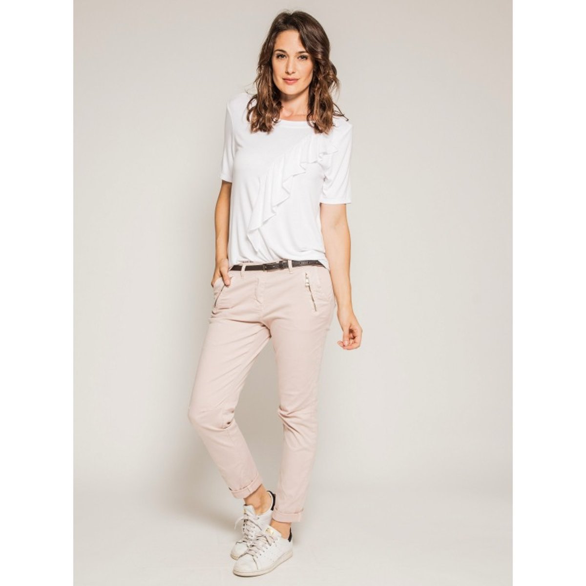 T-shirt Col Rond Avec Volant Firmini blanc, DONA LISA
