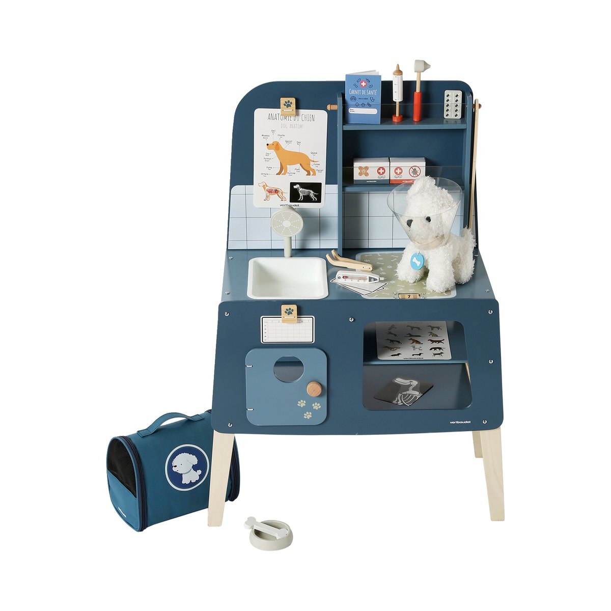 Peluche animal de compagnie + accessoires en bois FSC® bleu, VERTBAUDET