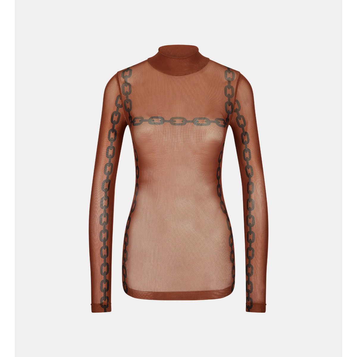 T-shirt slim mesh manches longues marron clair, GALERIES LAFAYETTE