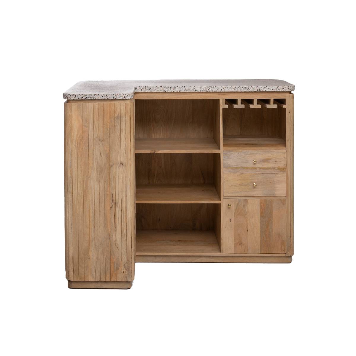 Meuble bar en angle bois de manguier et terrazzo LOU bois clair, MADE IN MEUBLES