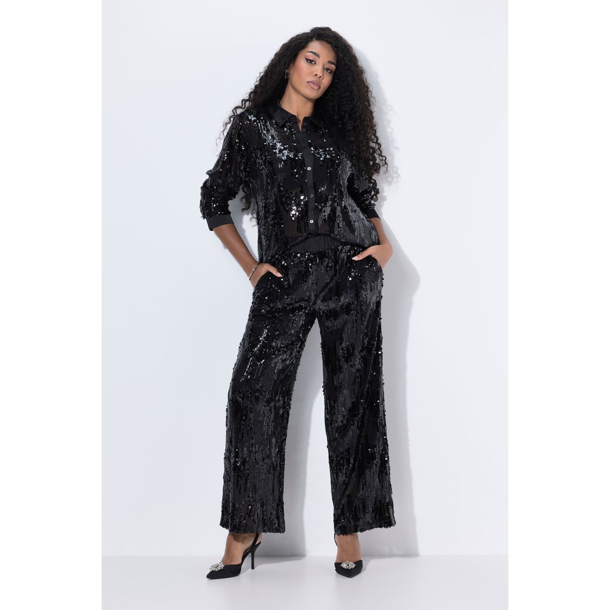 Pantalon large à sequins noir, ULLA POPKEN
