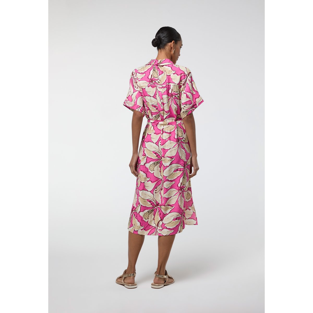 Robe imprimé floral boutonnée à ceinture rose, LOLA CASADEMUNT