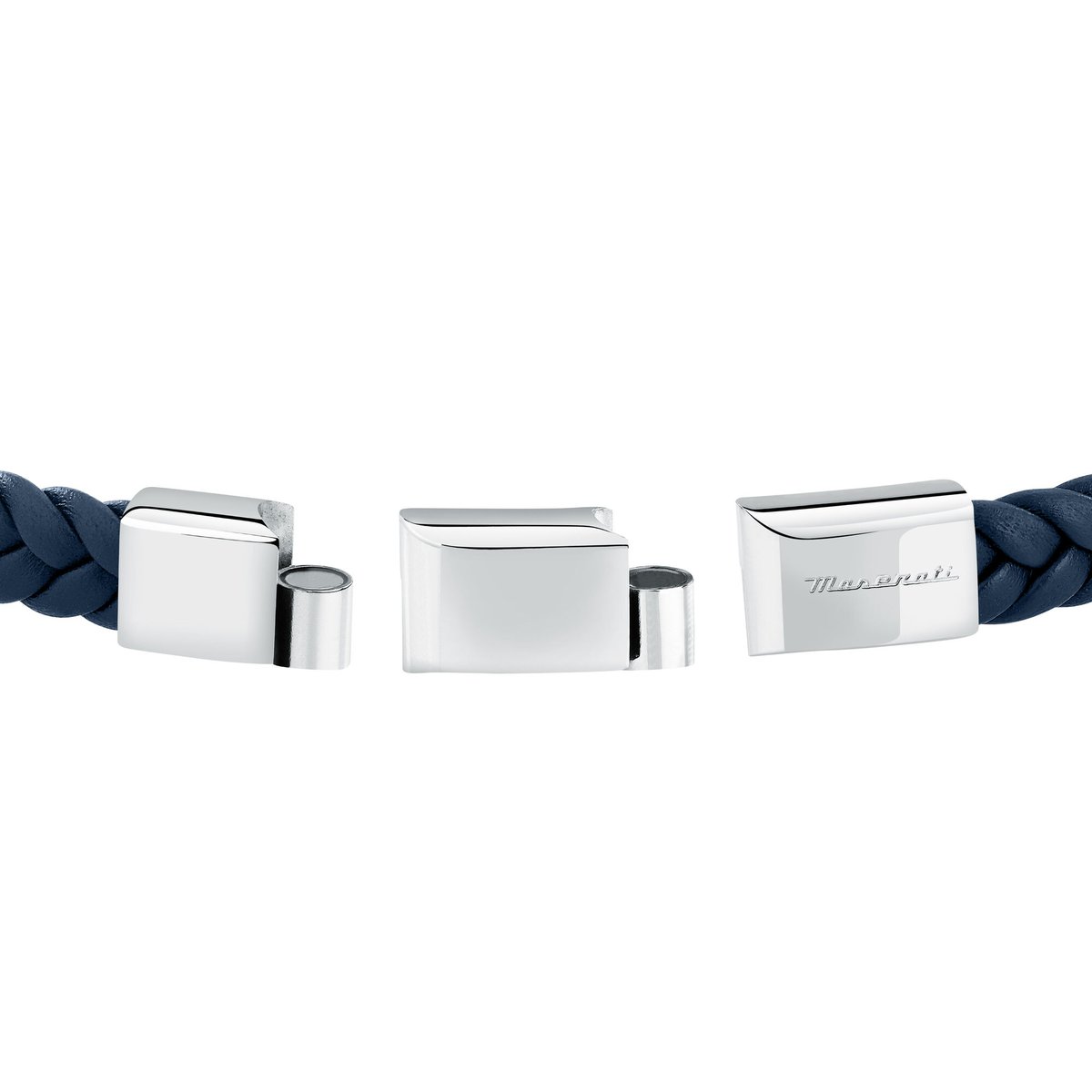 Bracelet acier, cuir RECYCLED LEATHER argent, bleu, MASERATI
