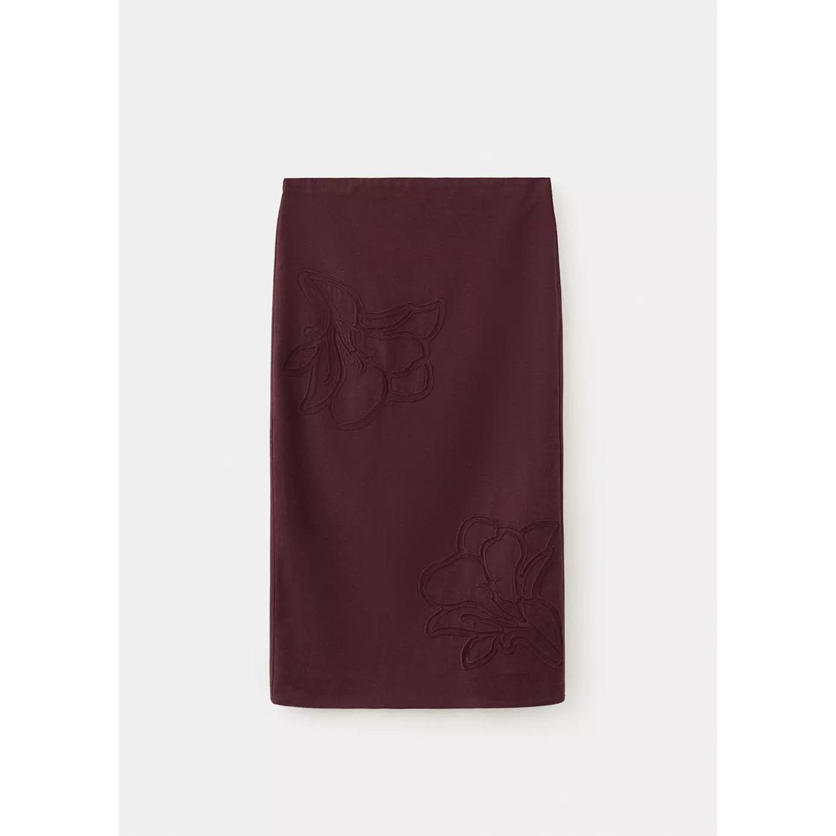 Jupe en lin avec broderie à fleurs grenat, MANGO