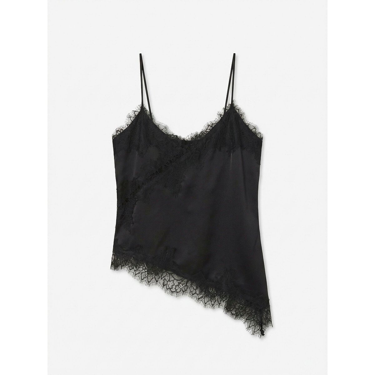 Top de renda assimétrica preto , VERO MODA