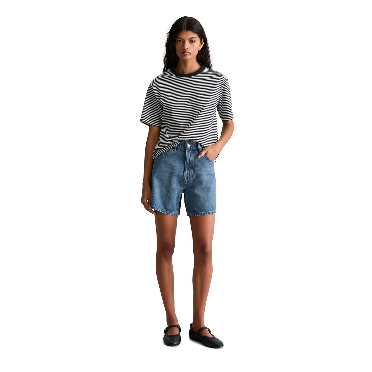 Short en jean modèle Filda relaxed en denim rigide bleu moyen, MARC O’POLO DENIM