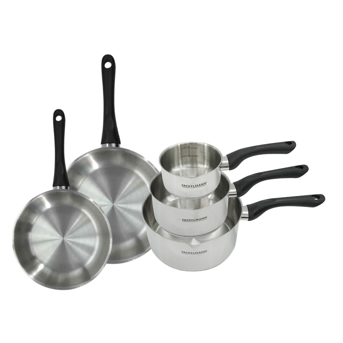 Batterie 2 poêles 20/24cm + 3 casseroles 12/16/20cm GENEVA inox|noir, FACKELMANN