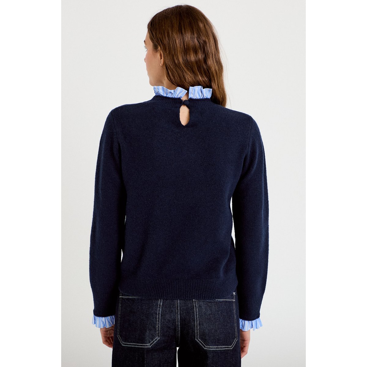 Pull col chemise manches longues bleu marine, CACHE CACHE