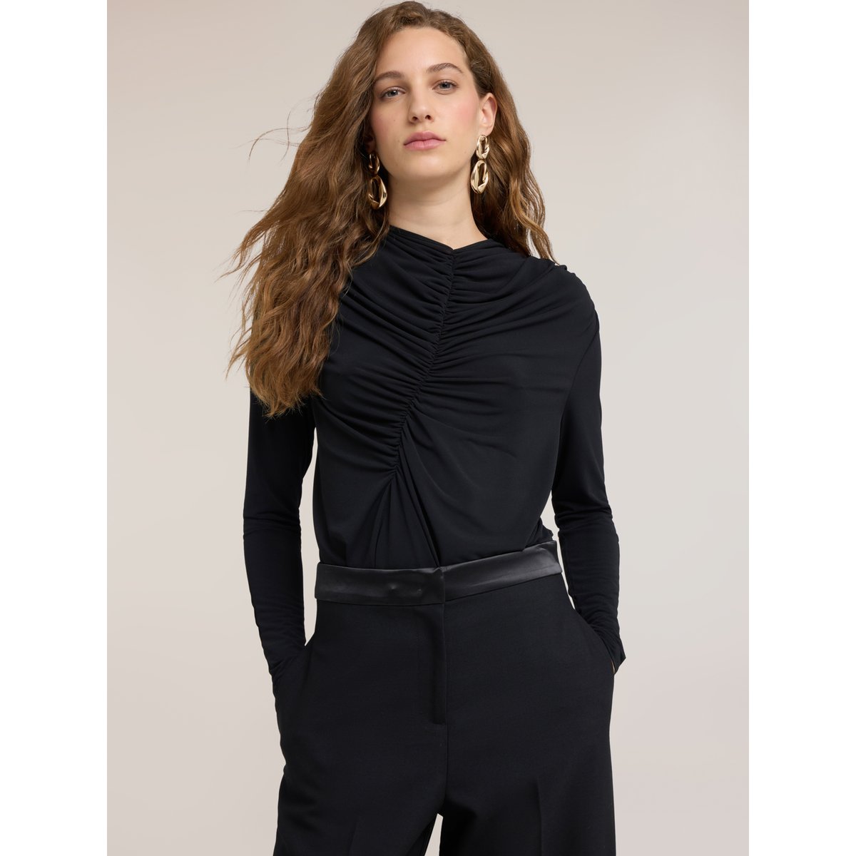 Body avec drapé et manches longues noir, MOTIVI