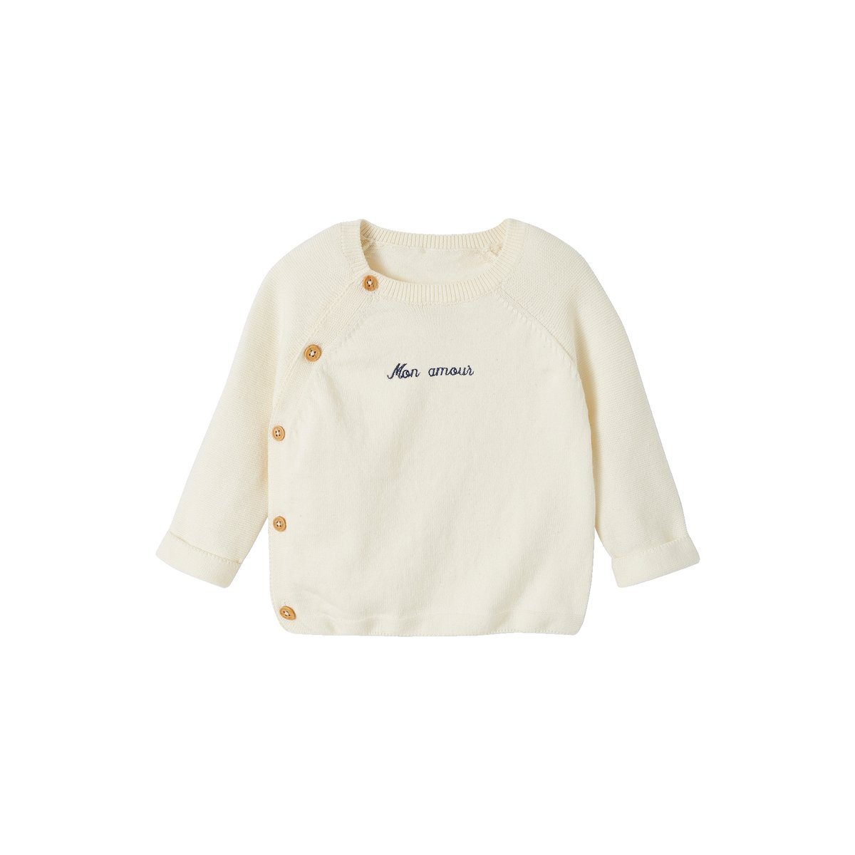 Pull bébé en tricot ouverture devant écru, VERTBAUDET