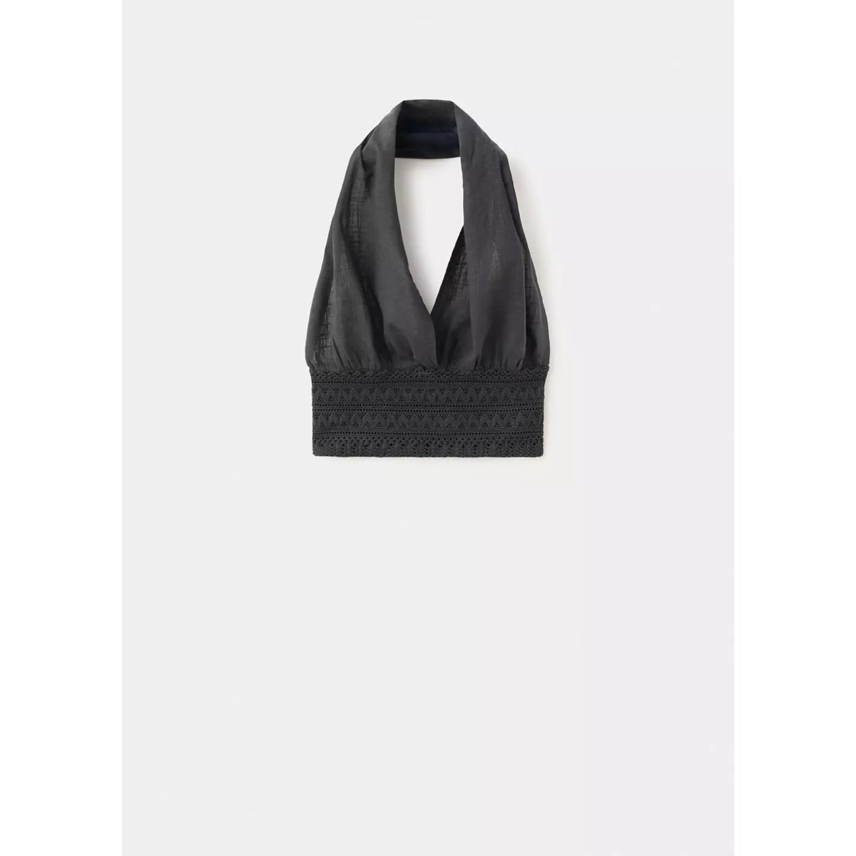 Top crop halter avec détails en crochet gris anthracite, MANGO TEEN