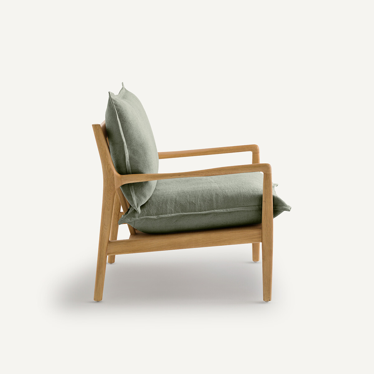 Fauteuil chêne, plaqué et tissu coton lin, DILMA vert sauge, AM.PM