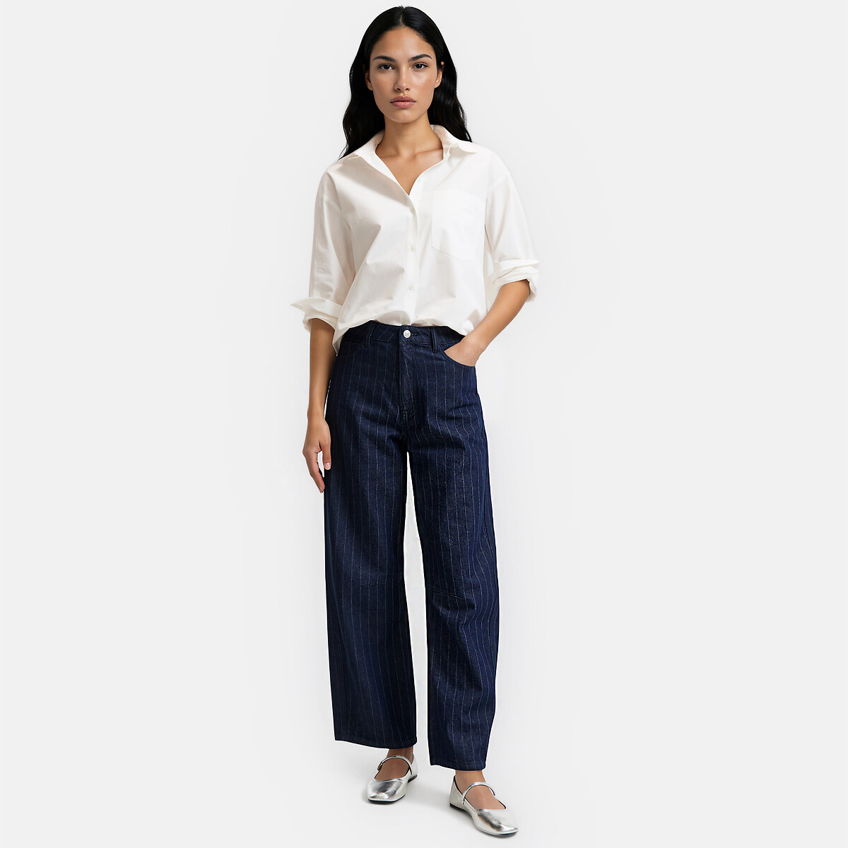 Jean barrel large à rayures rayé bleu, LA REDOUTE COLLECTIONS