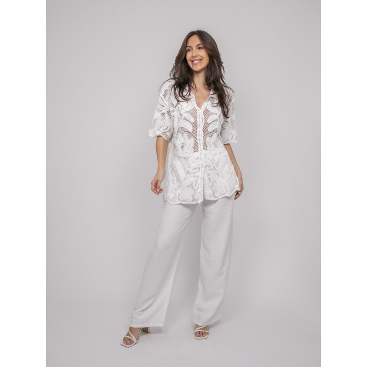 Chemise En Crochet Manches Courtes Ogane blanc, DONA LISA