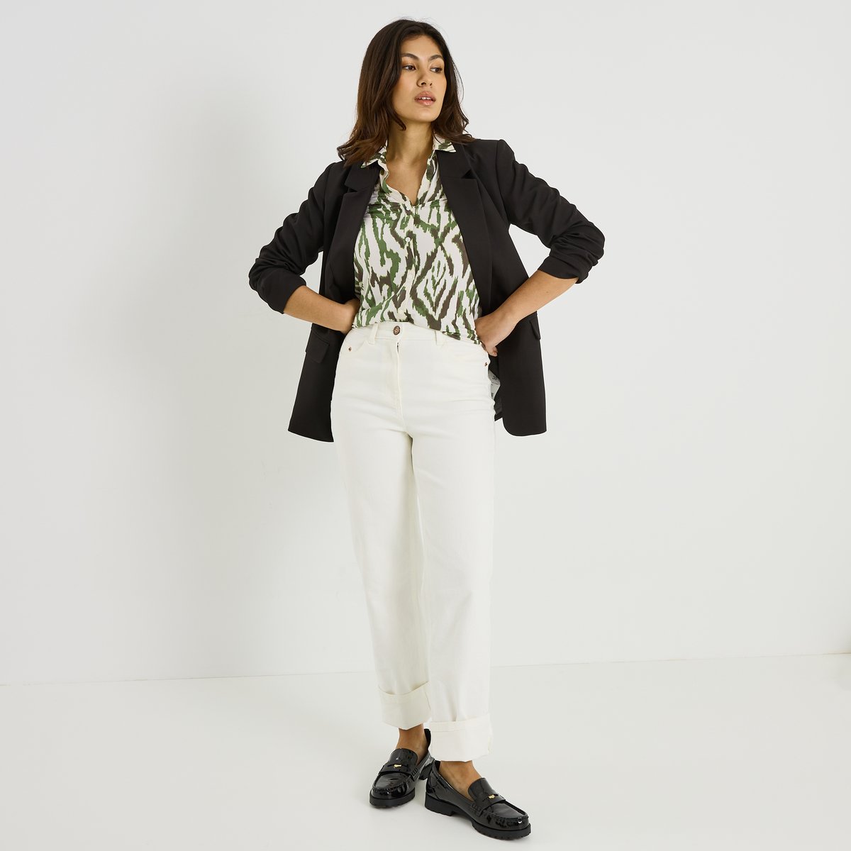 Chemise en maille fluide imprimée vert kaki, GRAIN DE MALICE