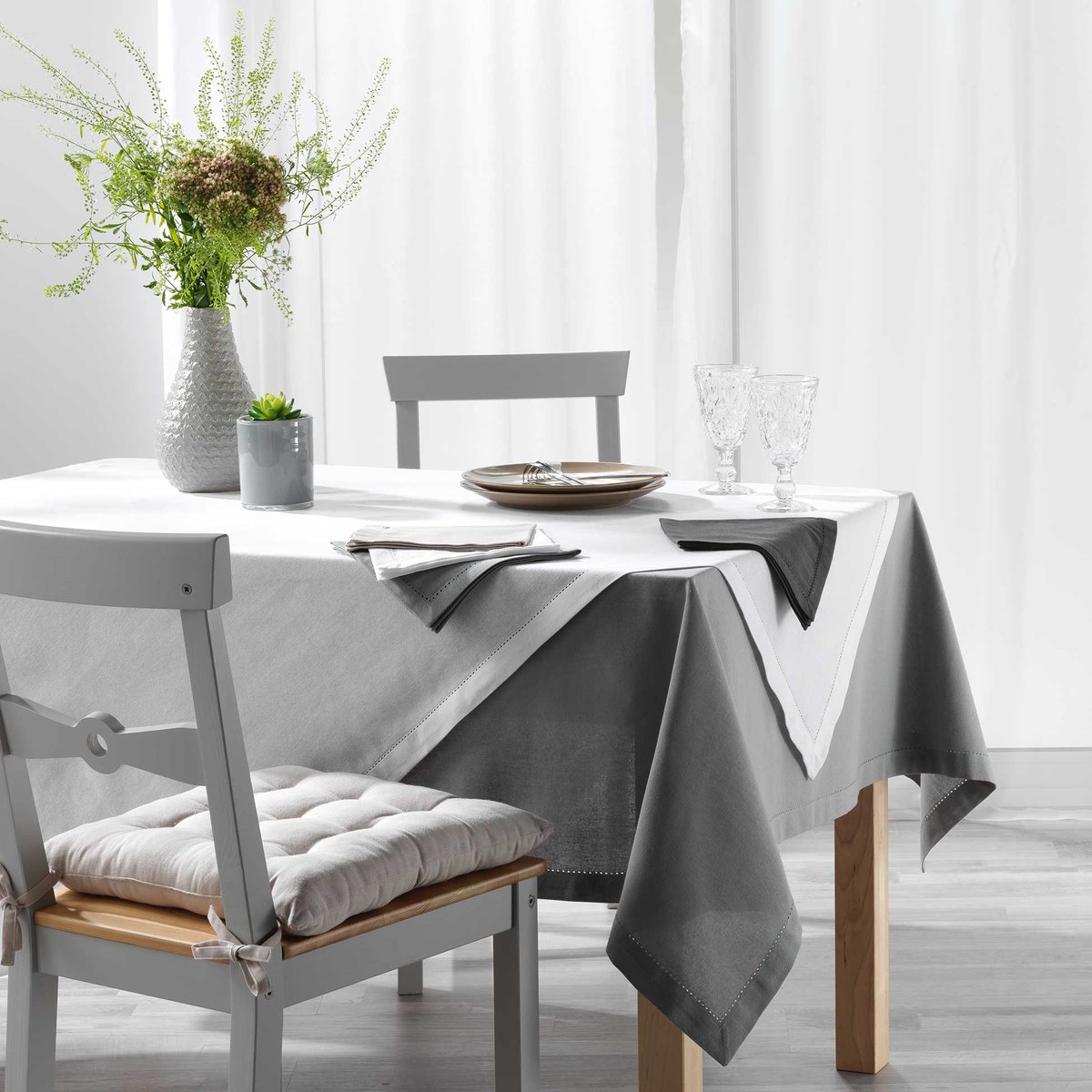 Nappe rectangle Collection Charlines gris, EDEN
