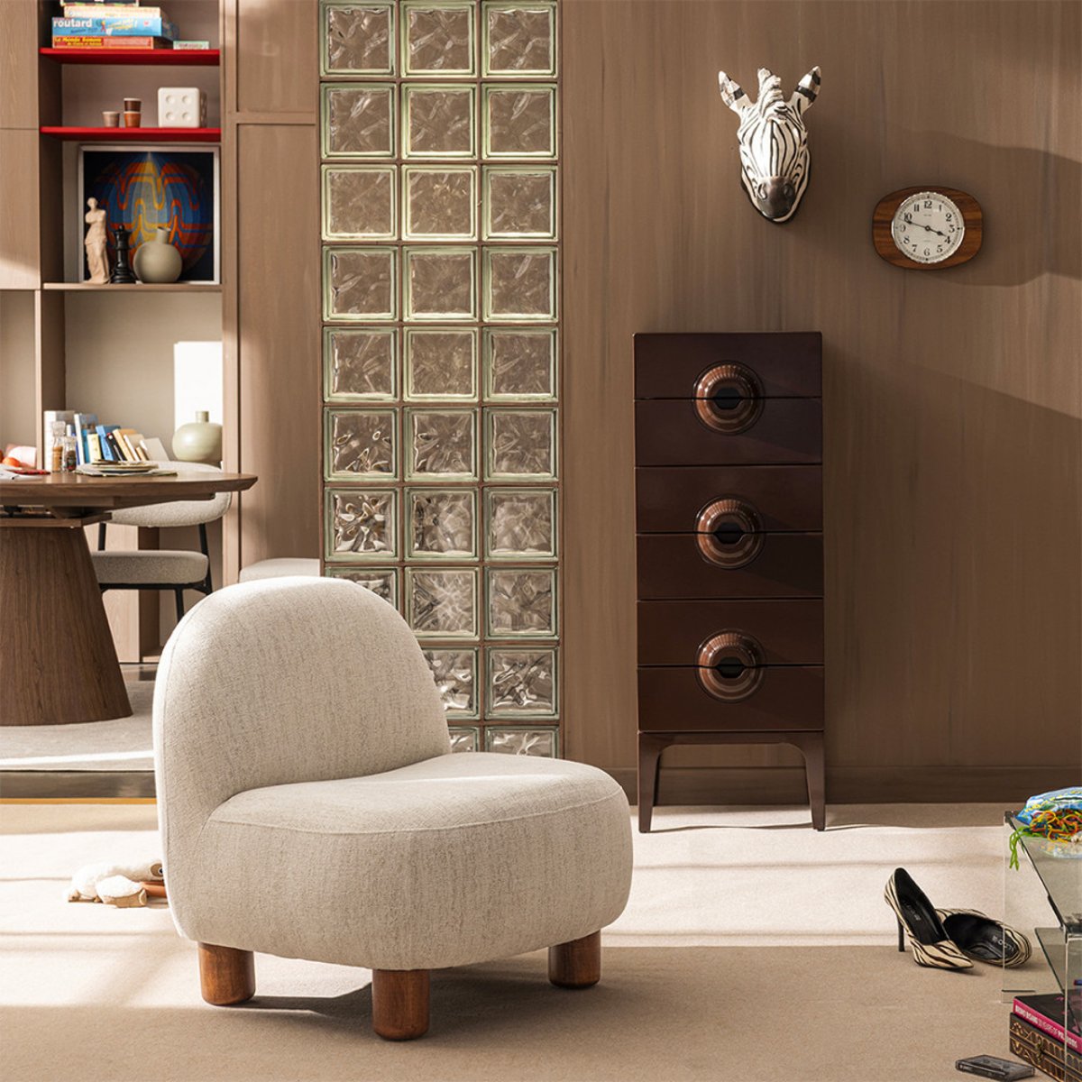 Petit meuble de rangement 6 tiroirs en bois et métal H120cm- MERGE marron, WOOOD