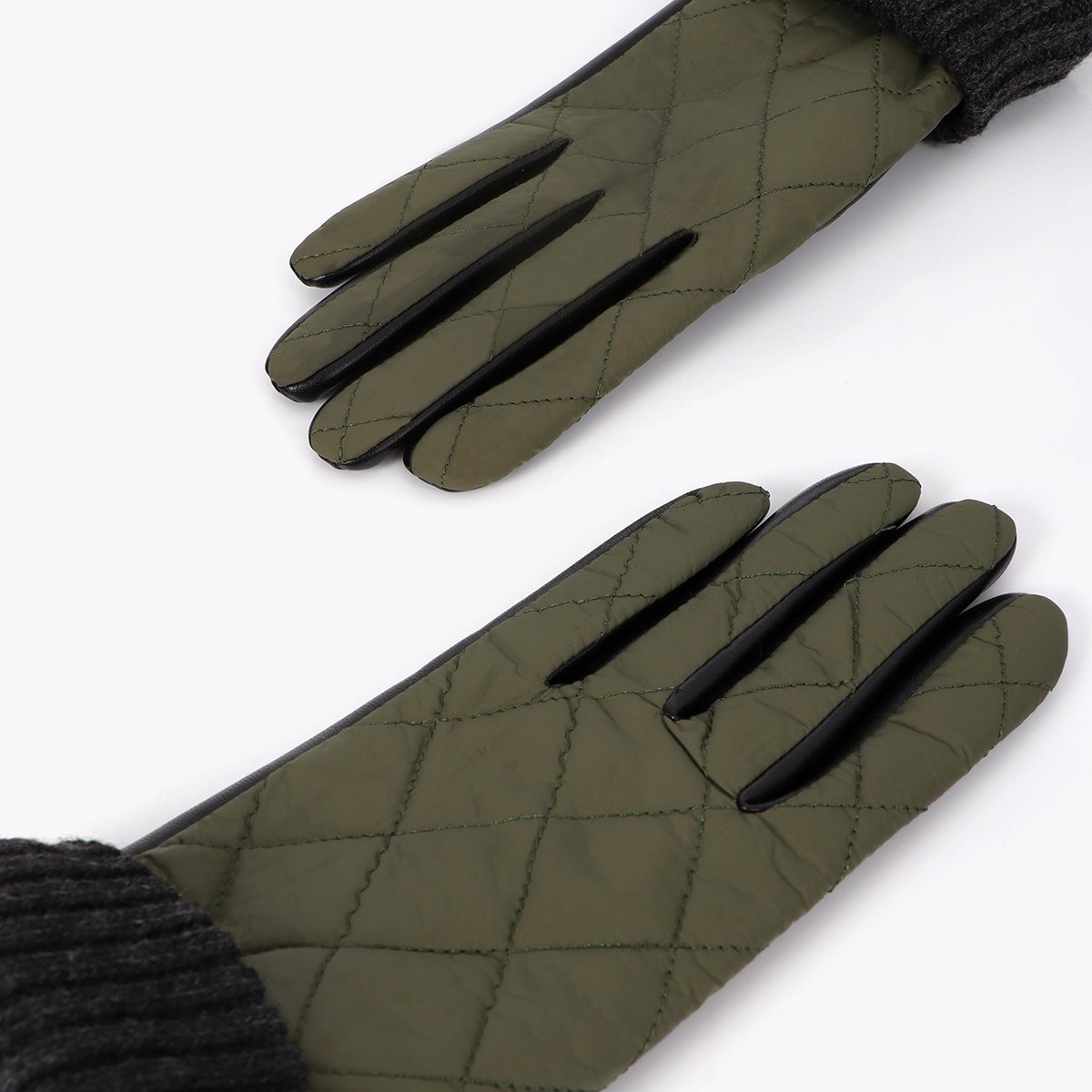 Gants matelassés à poignet tricoté kaki foncé, LOLA CASADEMUNT