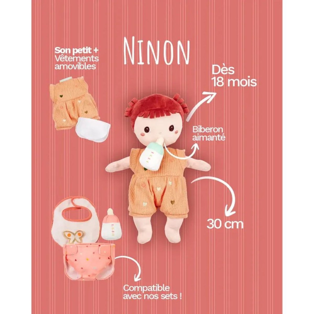 Poupon en tissu 30cm orange, LILLIPUTIENS