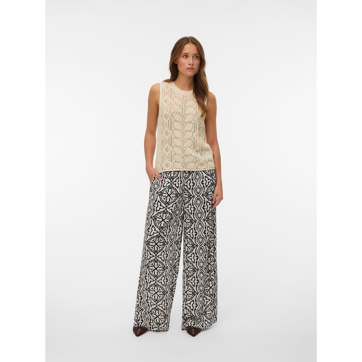 Pantalon large imprimé imprimé noir, VERO MODA
