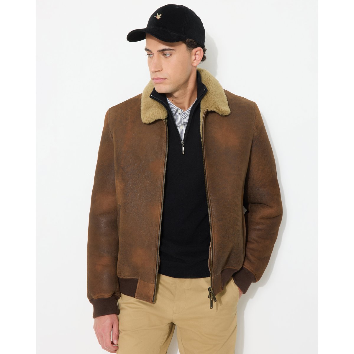 Veste en cuir PILOT SHEEP marron, CHEVIGNON