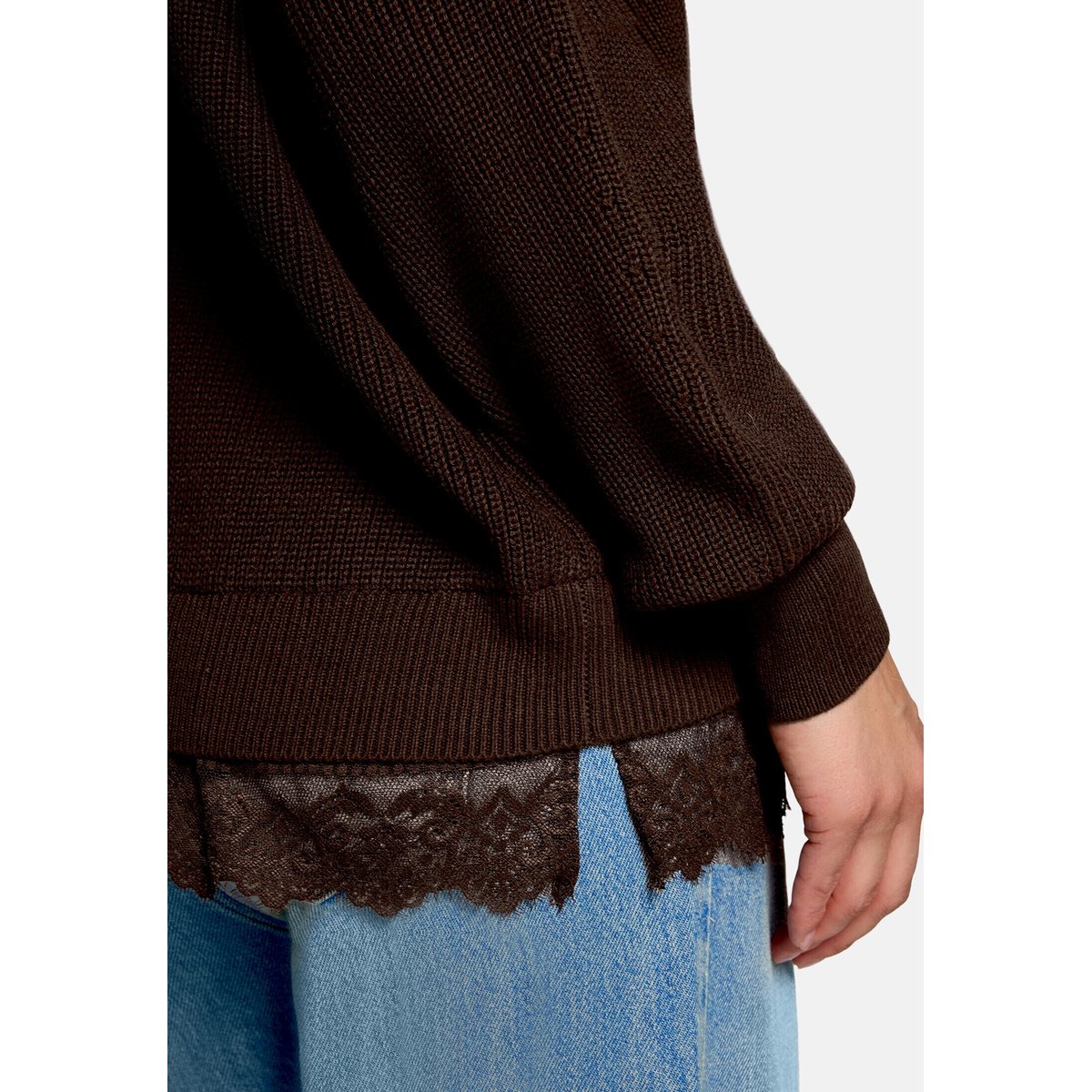 Pull-over en maille à bordure en dentelle chocolate plum, ZERO