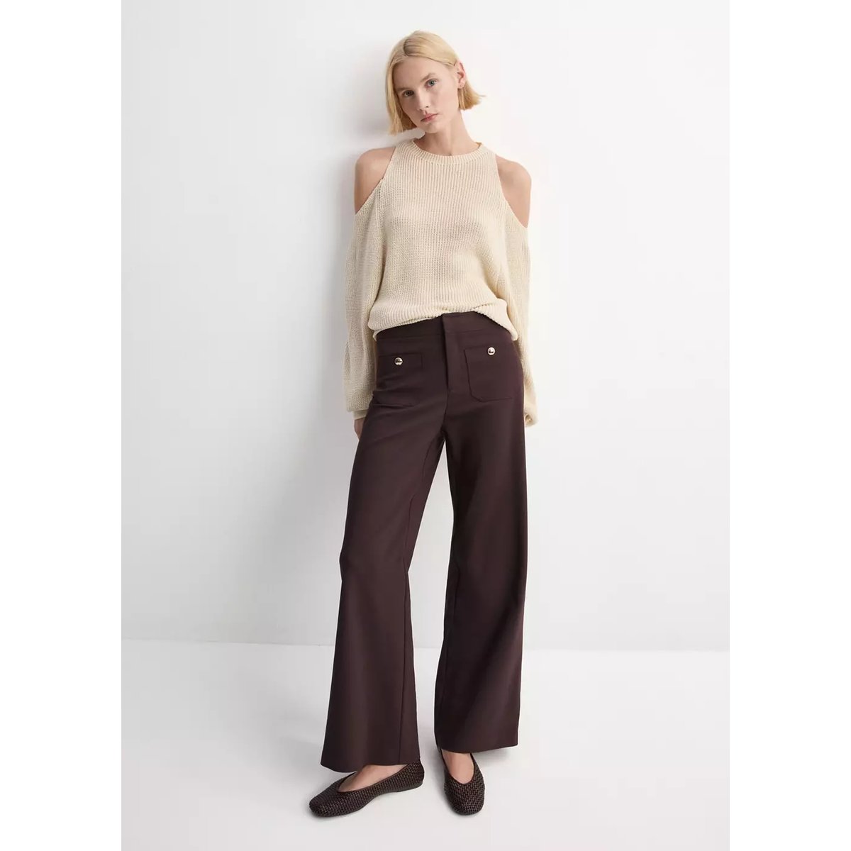 Pantalon droit boutons bijou lie de vin, MANGO