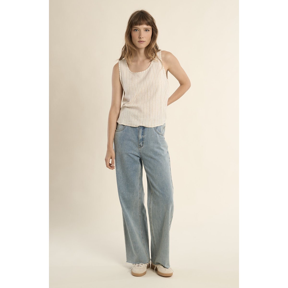Blouse rayée sans manches ecru, MOLLY BRACKEN