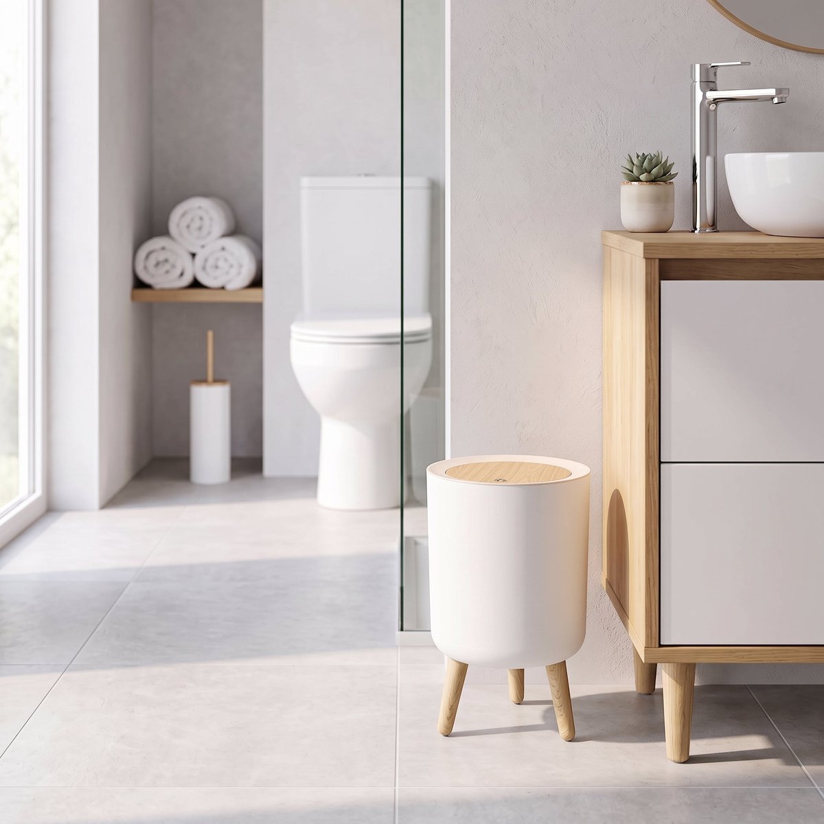 3 Poubelle de salle de bain push 3x MALMO 7L bois, KITCHEN MOVE
