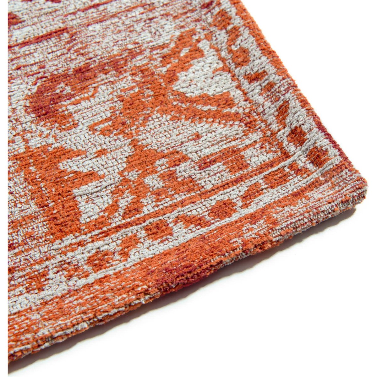 Tapis intérieur extérieur jacquard, HERIS rouge brique patiné beige clair, RECOLLECTION
