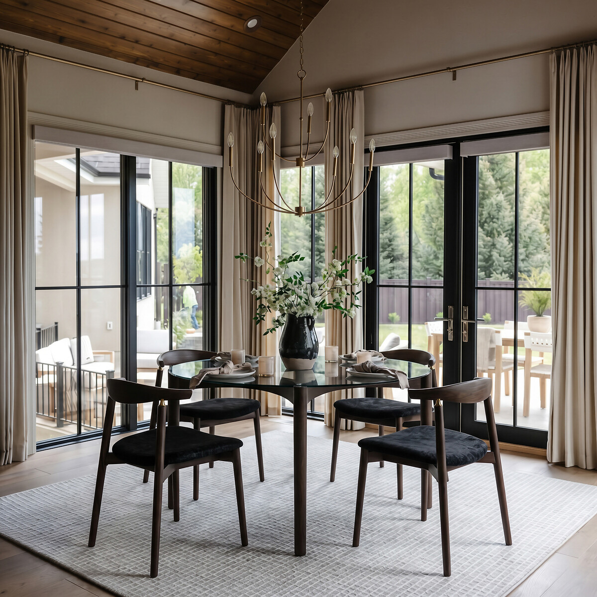 Nevin Glass & Wood Round Dining Table (Seats 4) dark wood, ÉDITÉ