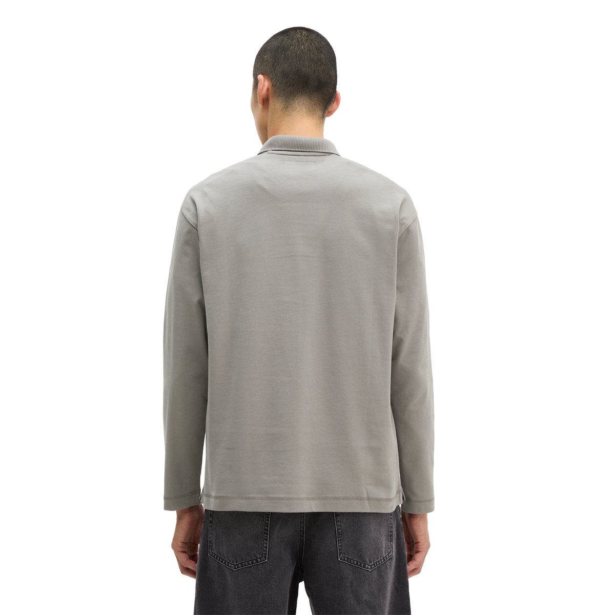 Polo à manches longues relaxed en jersey de coton bio épais gris, MARC O'POLO