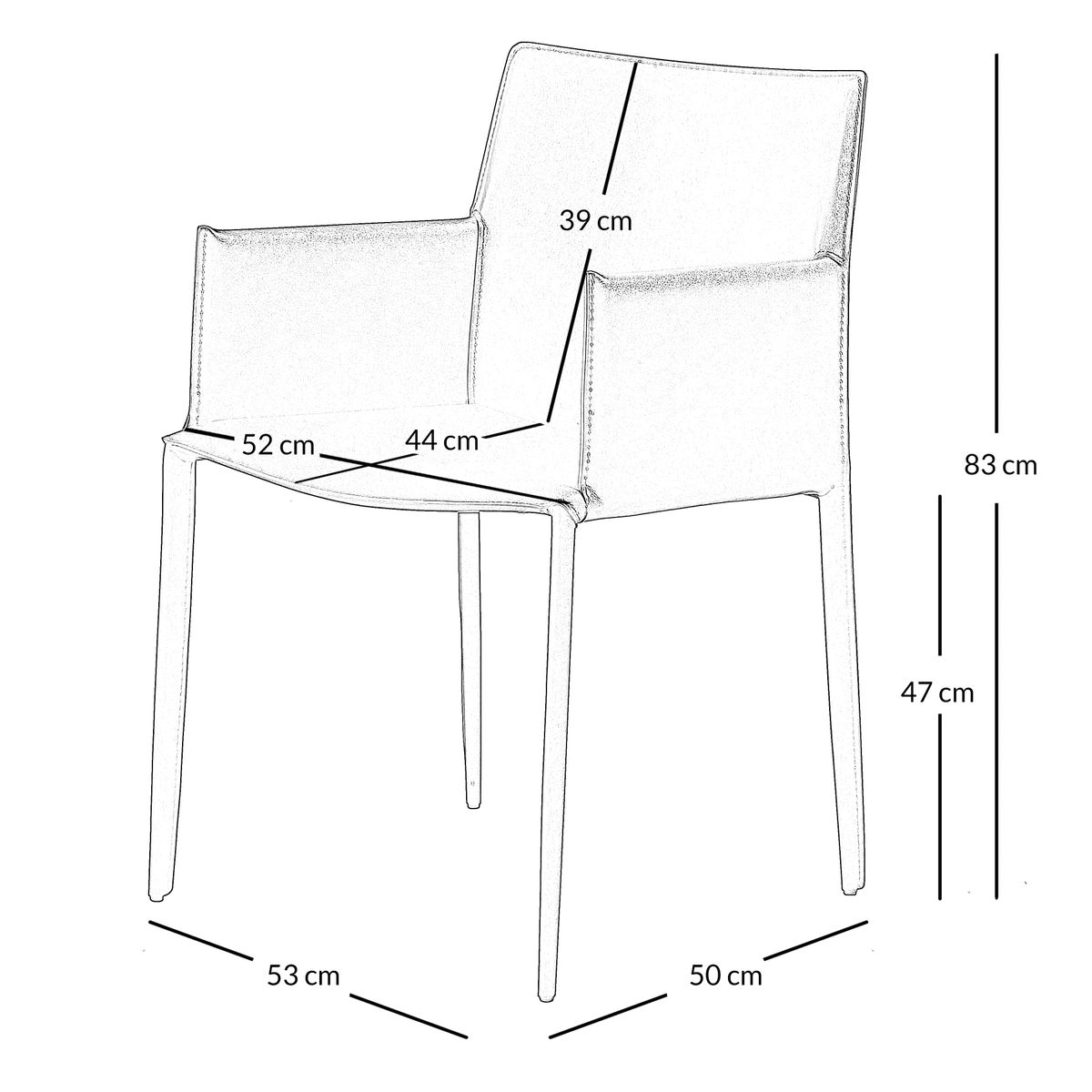 Fauteuil en cuir avec accoudoirs, Solène gris foncé, ZAGO