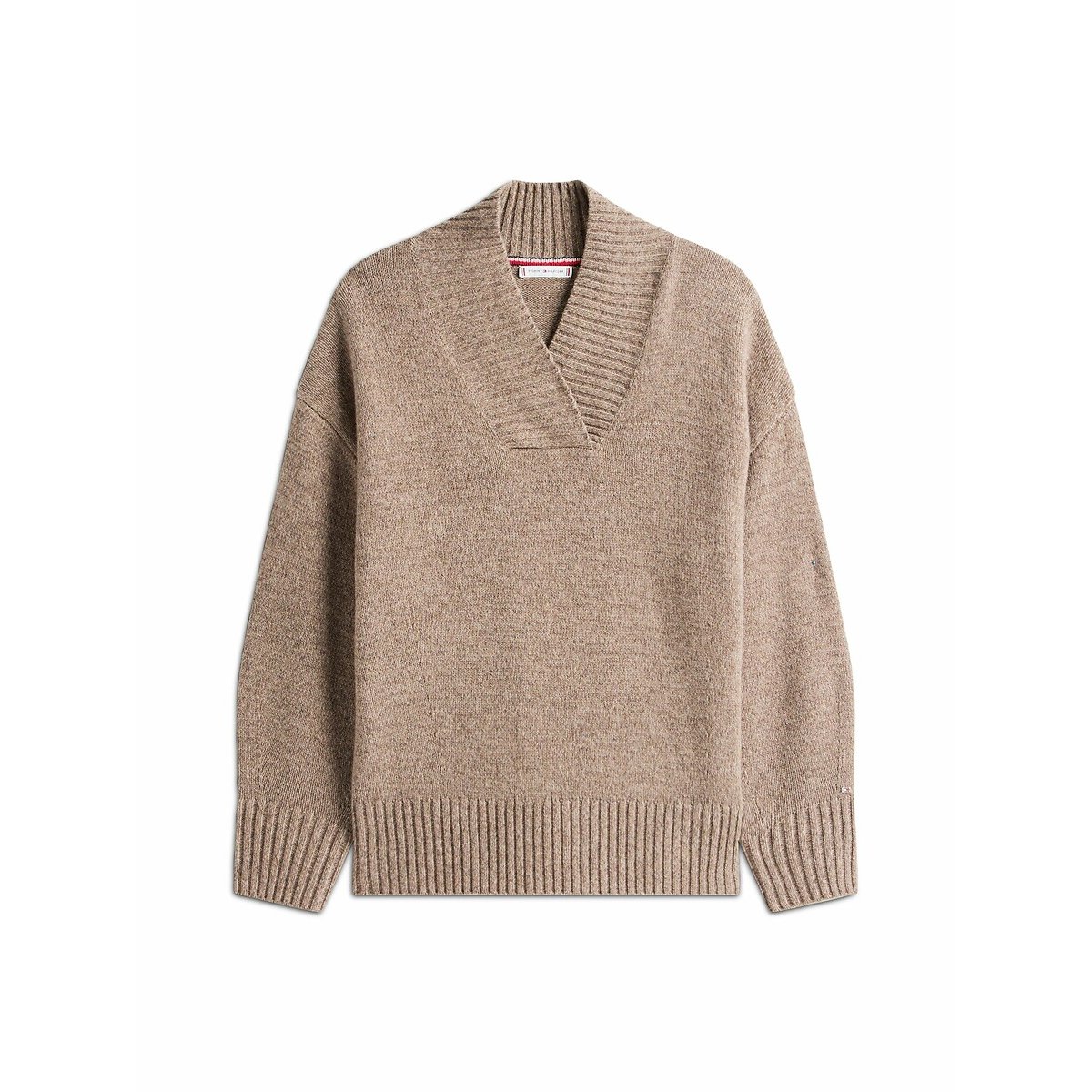 Pull en laine à col croisé marron, TOMMY HILFIGER