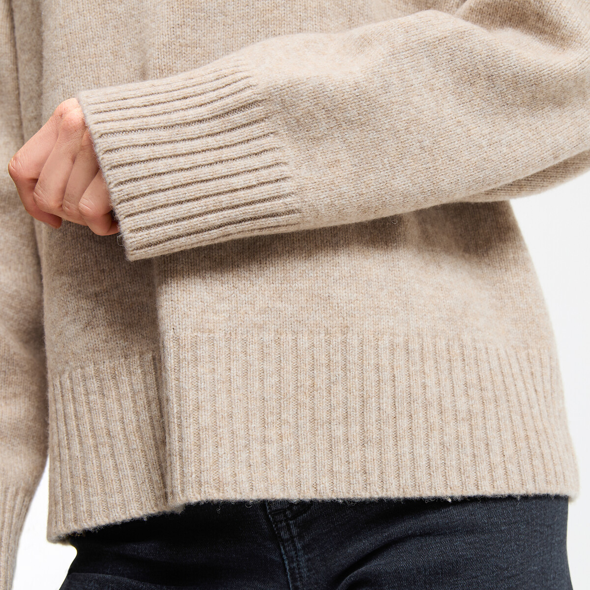 Pull col montant en laine, grosse maille beige chiné, LA REDOUTE COLLECTIONS