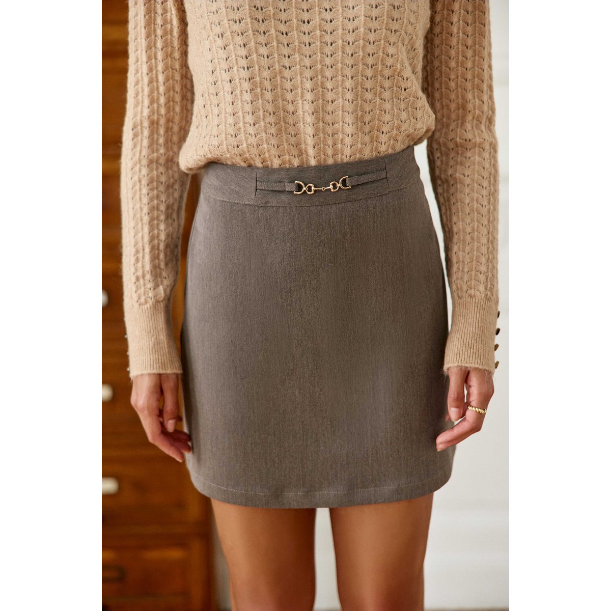 Jupe courte droite uni JANINO 14-taupe, LA PETITE ETOILE