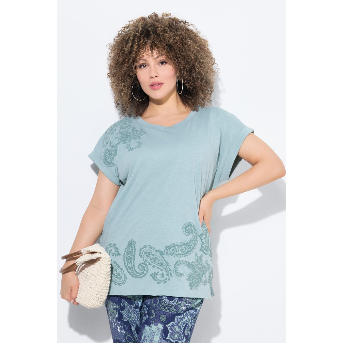 T-shirt oversize, fleurs 3D vert mousse clair, ULLA POPKEN