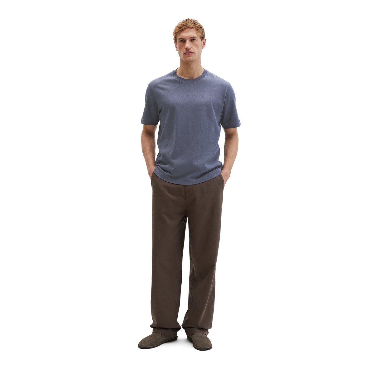 T-shirt regular en coton et lin mélangés gris foncé, MARC O'POLO