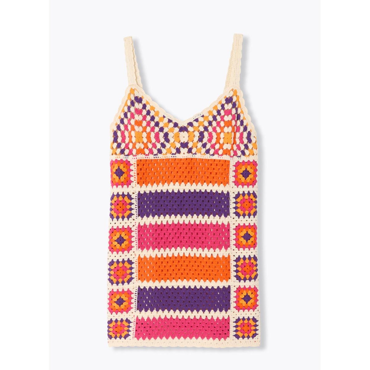 Robe courte en crochet rayures multicolores, PROMOD